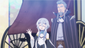 王都で別れて手を振るグランとミサーナ