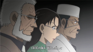 アニメ『名探偵コナン』のＯＰに映るラム候補の脇田、若狭、黒田の三人の横顔