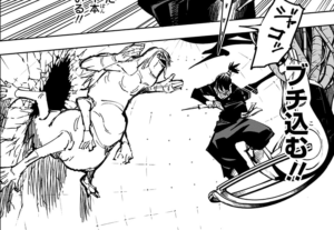 互いに飛び掛かる真人とメカ丸