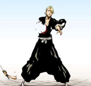 バズビーの攻撃で胴体に風穴が空き左腕がちぎれる吉良イヅル