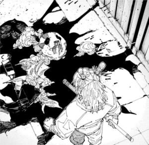 鹿紫雲の一撃で首以外の呪骸を破壊されたパンダ