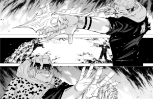 炎の火力勝負をする宿儺と漏瑚