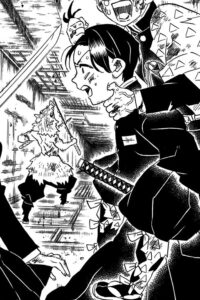 善逸に髪を引っ張られる村田